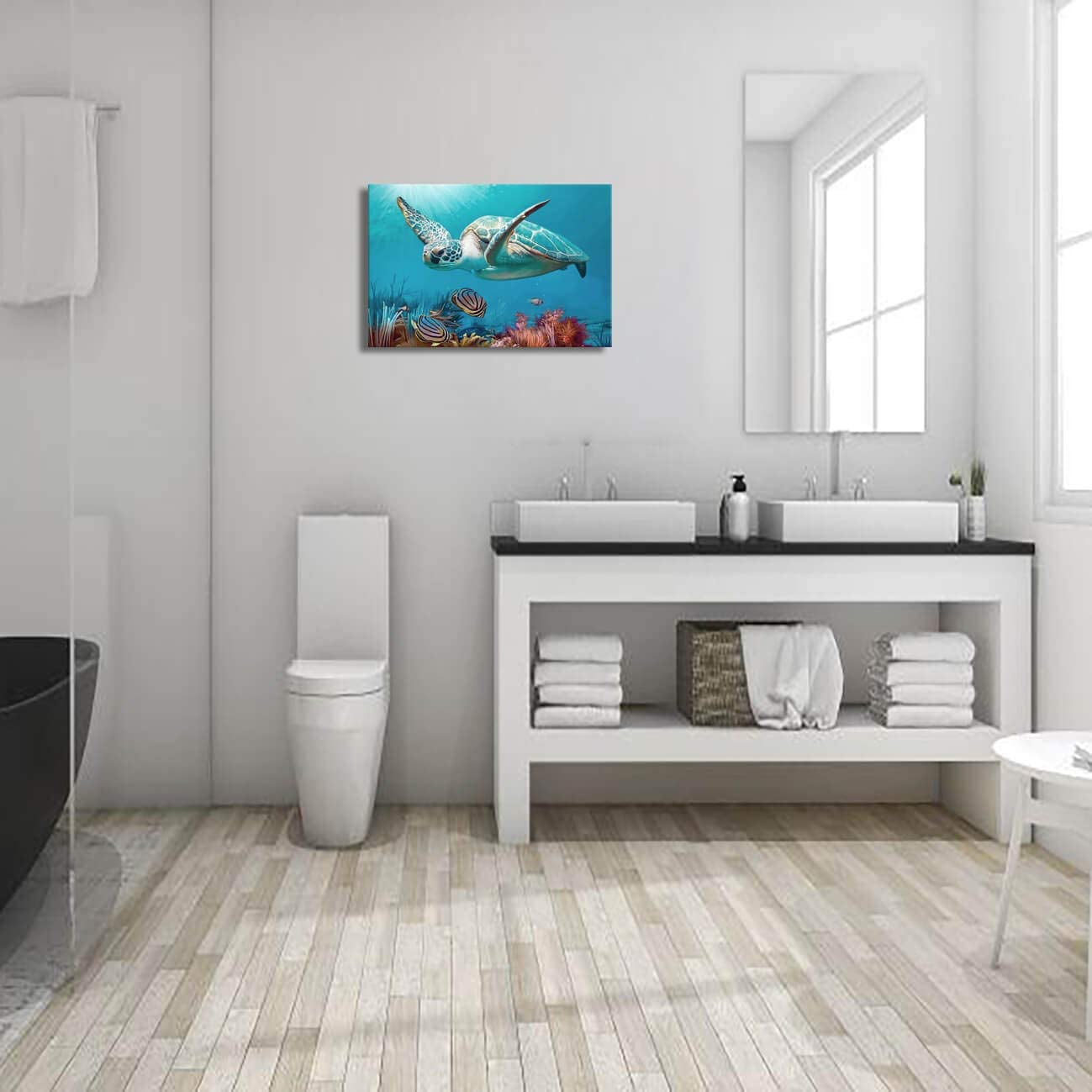 Sea Turtle Ocean Life Canvas Wall Art, Underwater Coral Reef Scene, Marine Life Home Decor