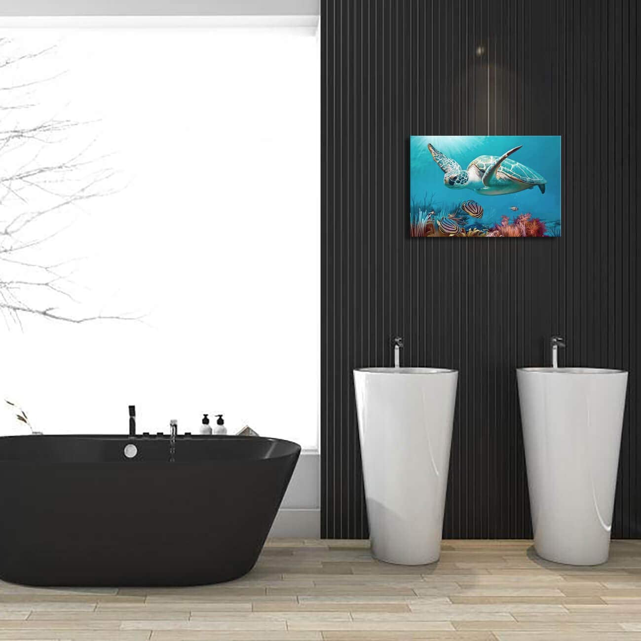 Sea Turtle Ocean Life Canvas Wall Art, Underwater Coral Reef Scene, Marine Life Home Decor